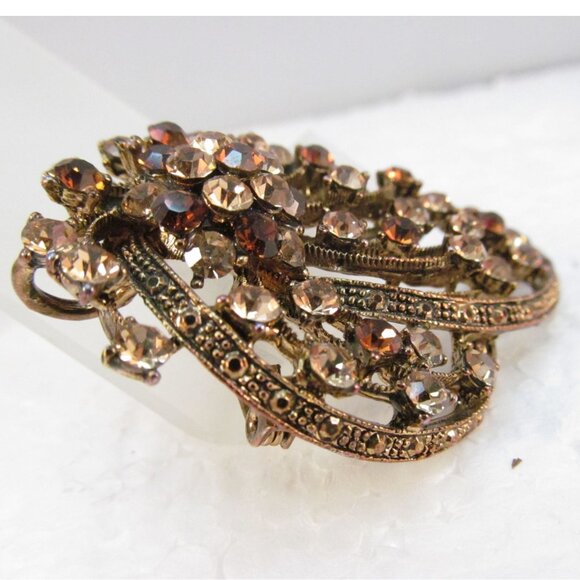 Brown Topaz Rhinestone Floral Combo Pendant Brooch - Picture 10 of 14